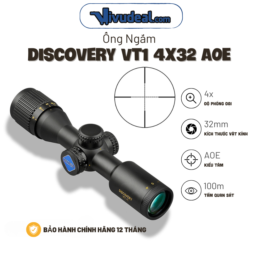 Ống Ngắm Discovery VT1 4x32 AOE | Độ Phóng Đại 4x | Hỗ Trợ Đèn Tâm Xanh Đỏ | Tầm Quan Sát 100m