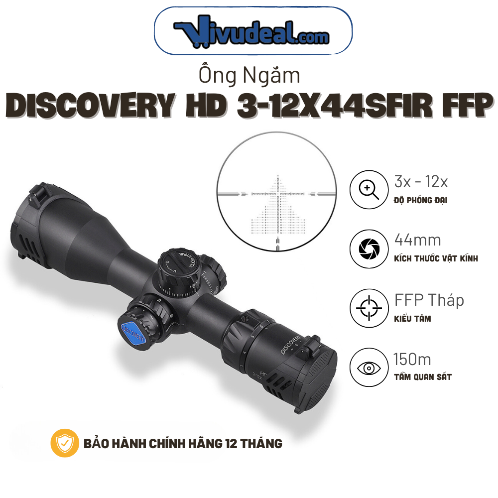 Ống Ngắm Discovery HD 3-12x44SFIR FFP Tâm Tháp | Độ Phóng Đại Zoom 3x - 12x | Tâm Số Khắc FFP | Tầm Quan Sát 150m