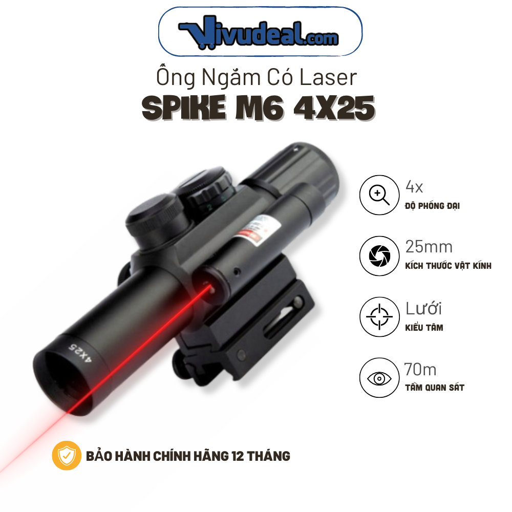 Ống Ngắm Có Laser Spike M6 4x25 - Hàng Chính Hãng