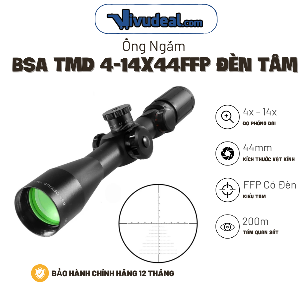 Ống Ngắm BSA TMD 4-14x44 FFP Có Đèn Tâm (30mm)