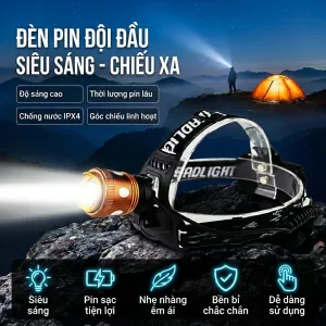 Đèn Pin Đội Đầu Siêu Sáng Công Nghệ Đức, Cảm Biến Thông Minh, Ánh Sáng Mạnh, Phù Hợp Sửa Chữa, Câu Cá Ban Đêm, Sử Dụng Pin Lithium Sạc Lại.