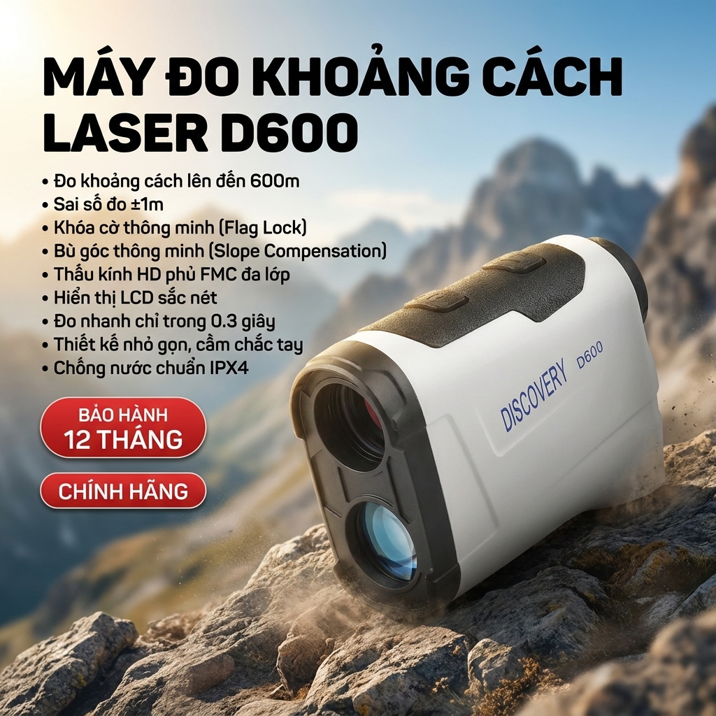 Ống Nhòm Đo Khoảng Cách Laser Cầm Tay Discovery D600 Độ Chính Xác Cao – Đo Xa, Đo Góc, Đo Độ Cao 600m – Dùng Cho Golf & Hoạt Động Ngoài Trời