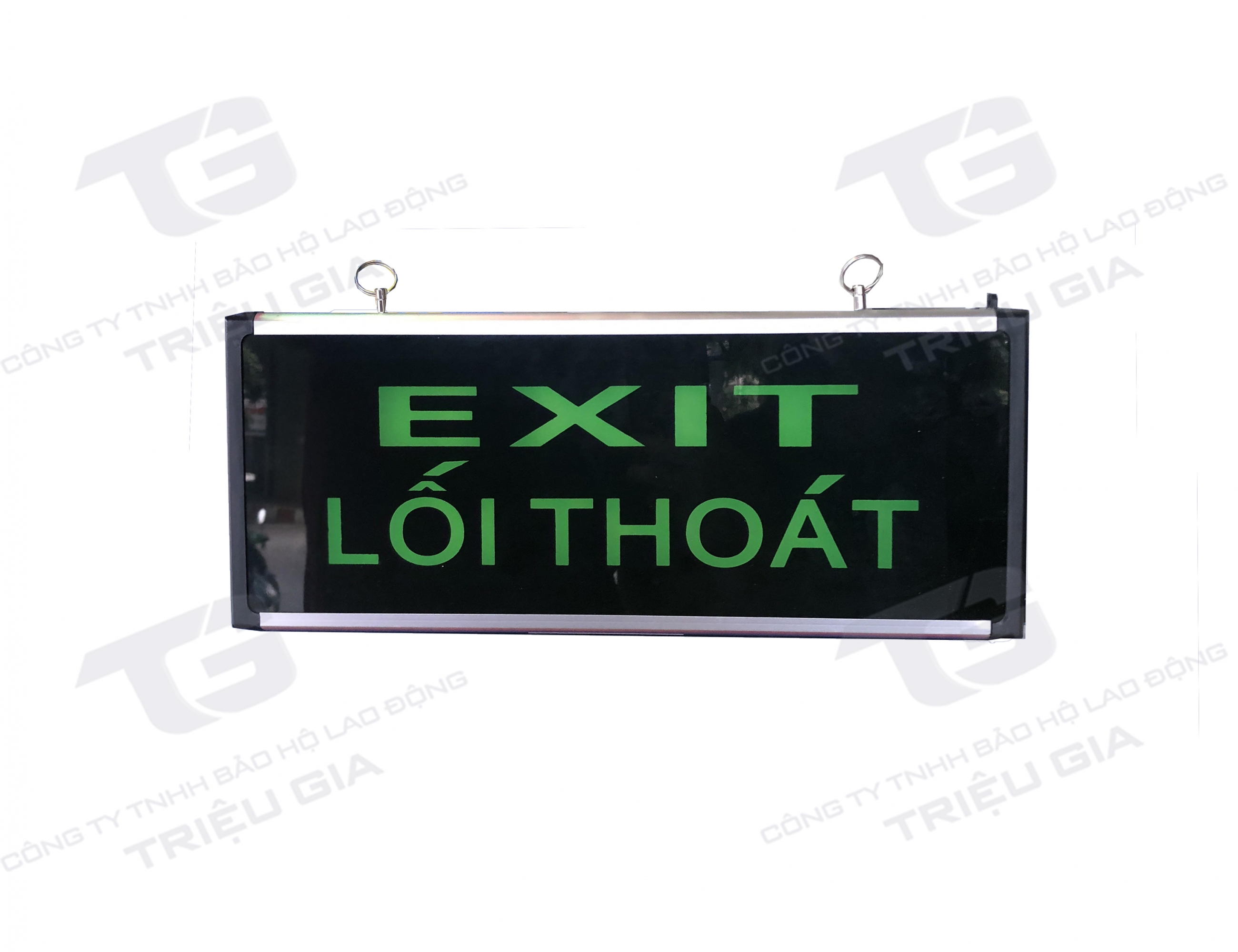 Đèn EXIT 2 mặt - Nền Đen Chữ Xanh