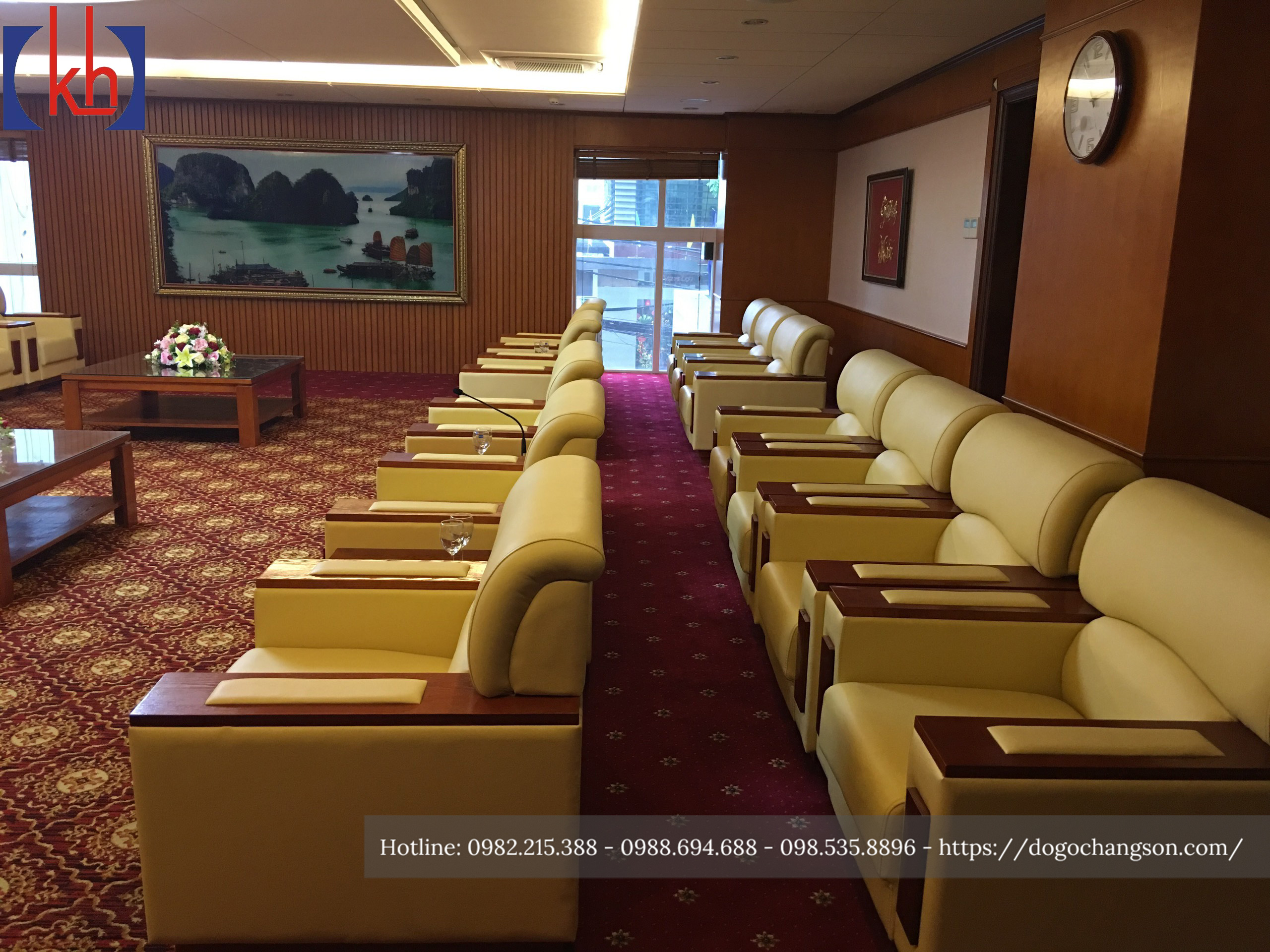 ghế bọc da khung gỗ tự nhiên phòng khánh tiết bộ quốc phòng