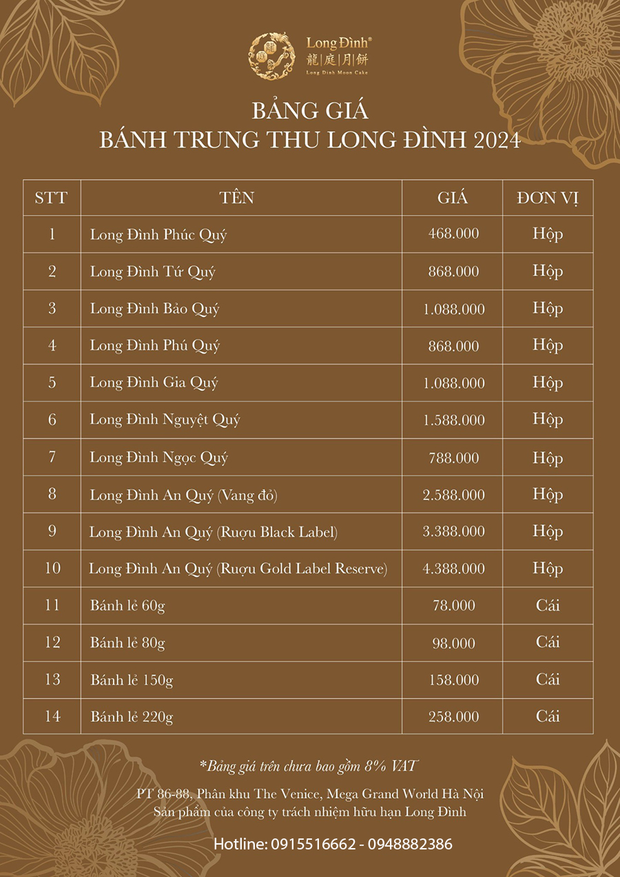 Báng giá bánh trung thu Long Đình