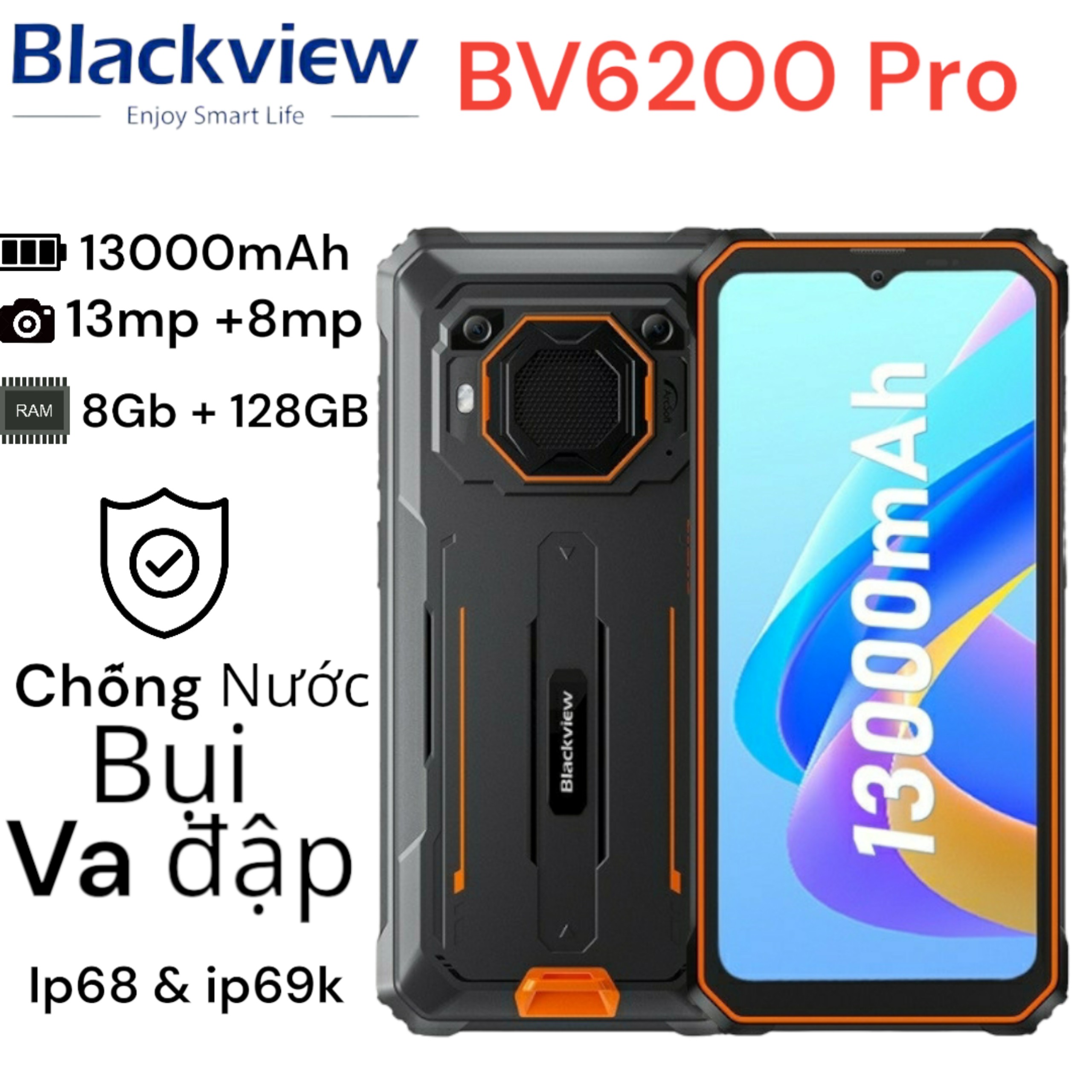 Blackview BV6200 Pro ram 8GB ( 4+4) , ROM 128GB | pin 13000 mAh | Sạc ngược , Siêu bền
