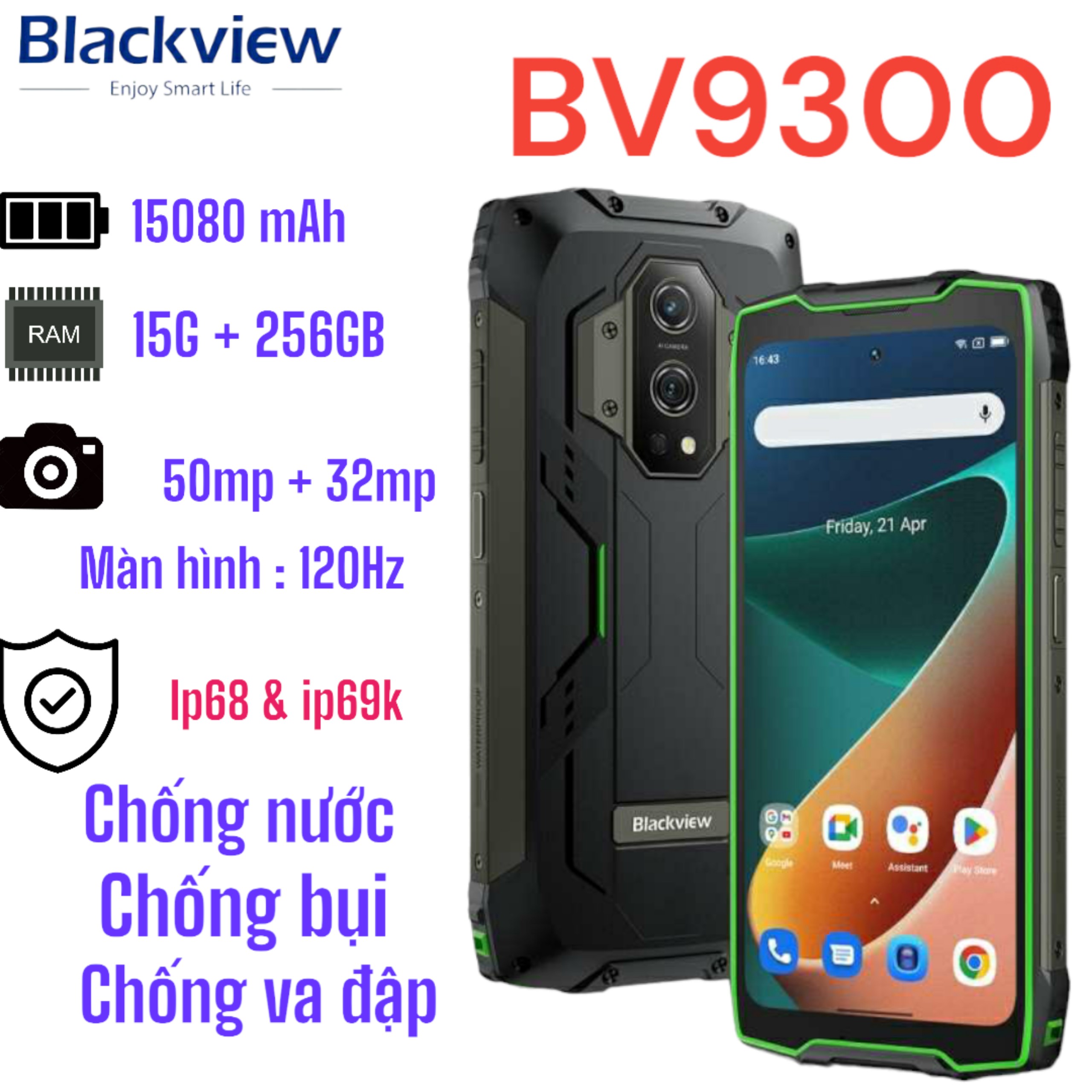 Blackview BV9300 120Hz Ram 15GB | Rom 256GB ,Pin 15080mAh , Đo Laser  , Siêu Bền , sạc ngược