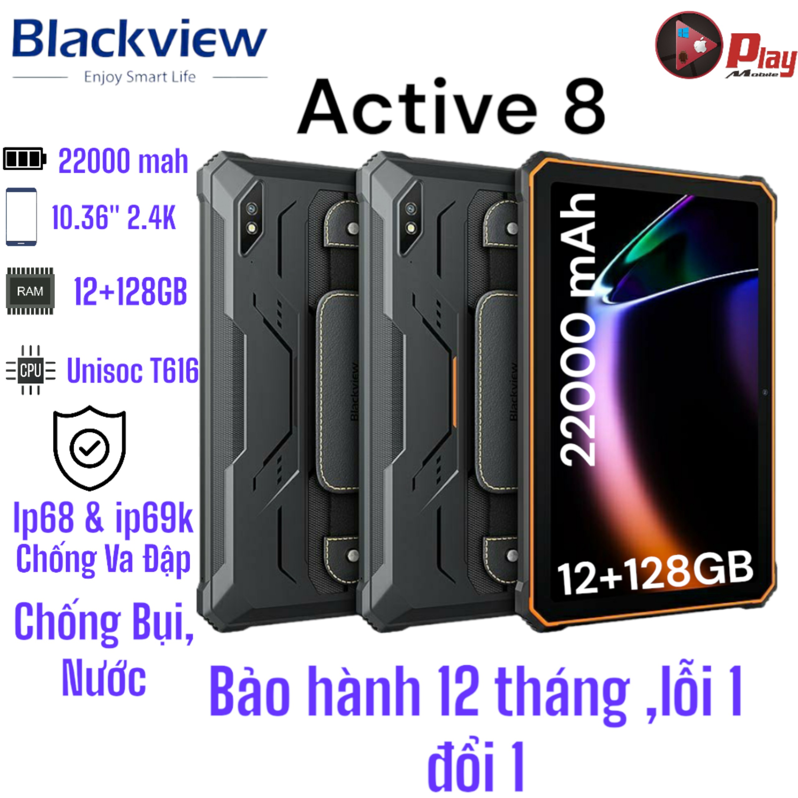 Blackview Active 8  12G(6+6)/128GB Pin 22000 Mah Siêu Trâu ,Chống Nước Bụi IP69K Siêu Bền| 2 Sim Nghe Gọi | Trả Góp 0%