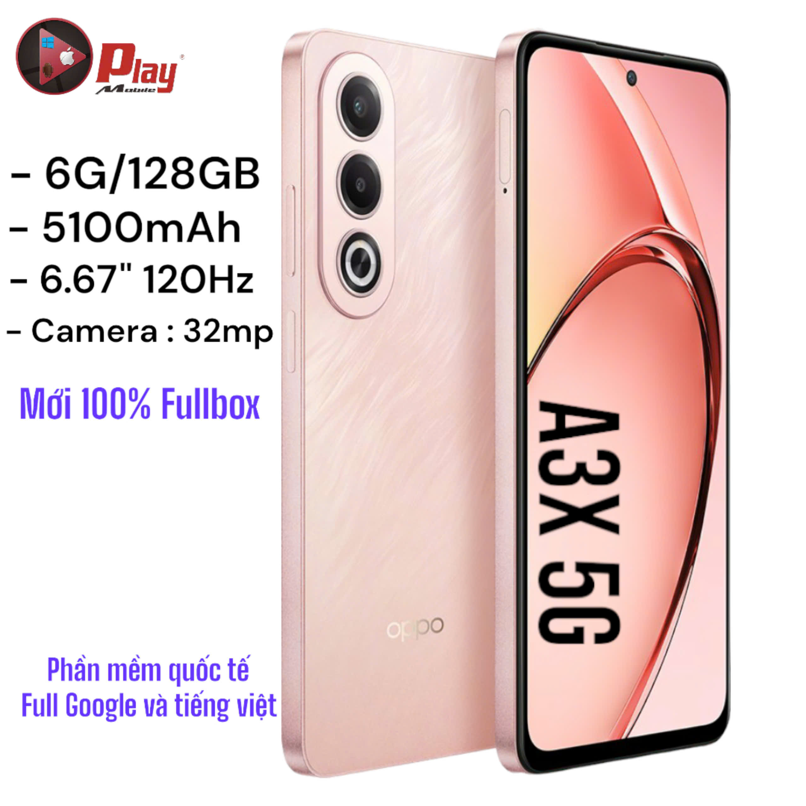 Oppo A3x 5G Mới Fullbox 6/128GB | Bản Màn 120hz| Bảo hành 12 Tháng