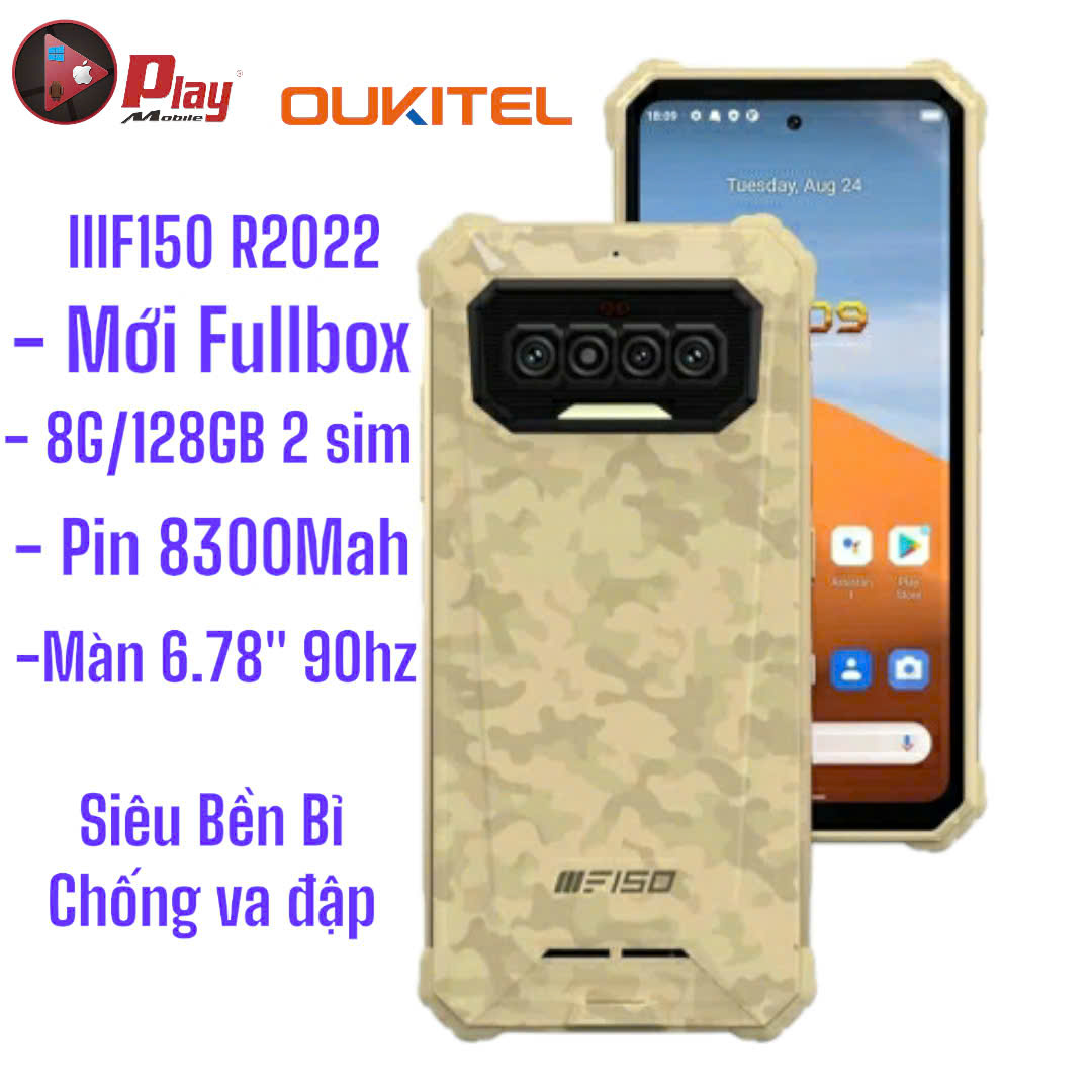 Oukitel IIIF150 R2022 ( 8/128GB ) , chip Helio G95 Octa, Màn hình FullHD+ 6.78inch 90Hz, Pin 8300mAh siêu bền bỉ