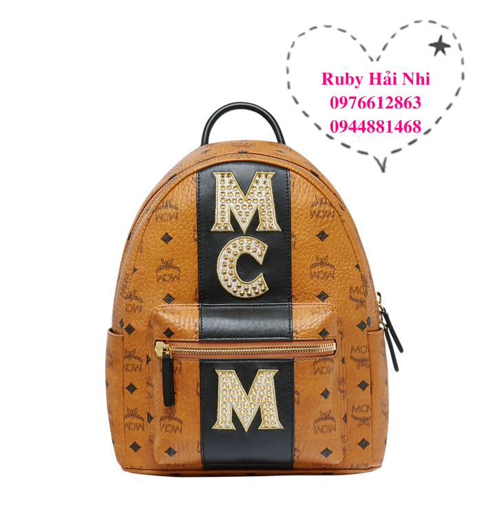 Balo MCM COGNAC VISETOS STRIPE STUDS