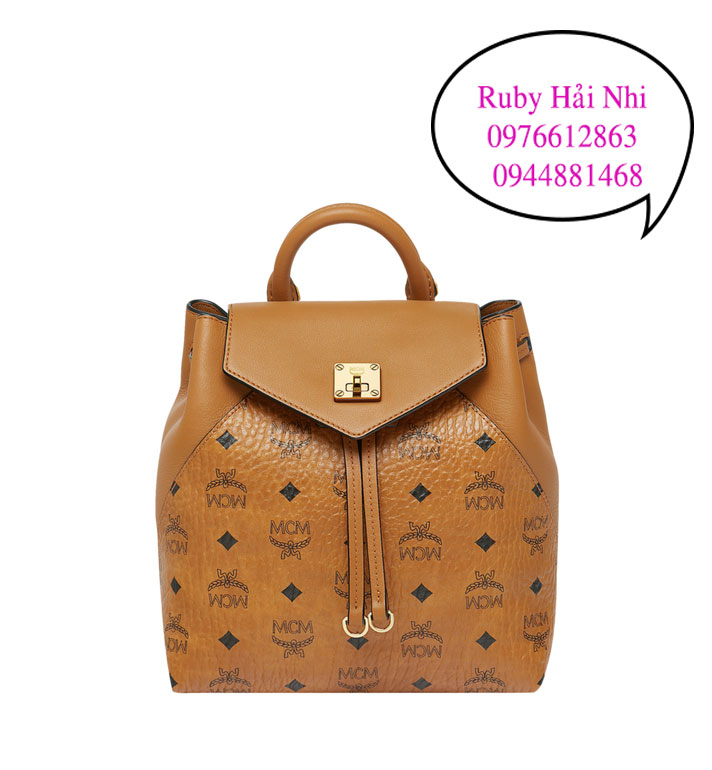 Balo MCM ESSENTIAL BACKPACK IN VISETOS ORIGINAL - COGNAC