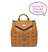 Balo MCM ESSENTIAL BACKPACK IN VISETOS ORIGINAL - COGNAC