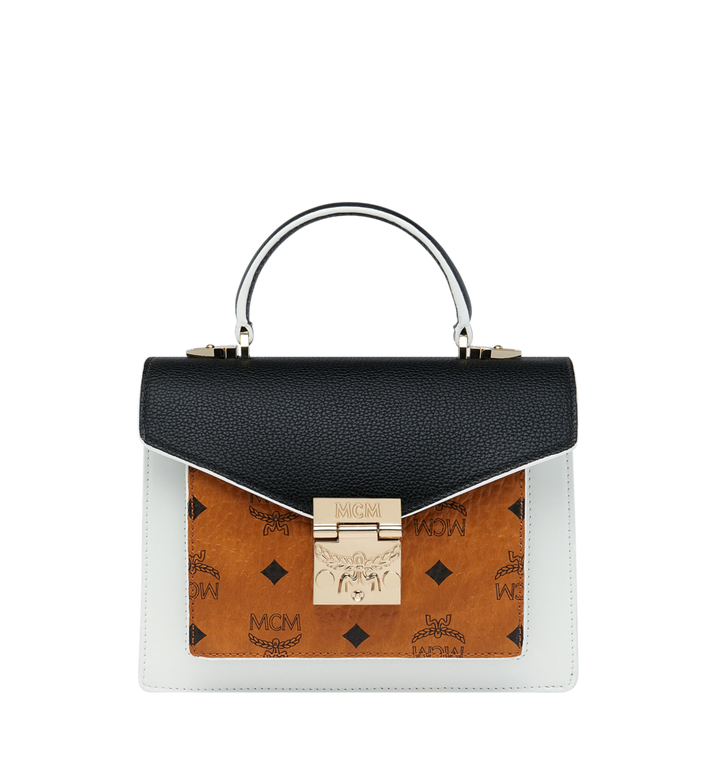 Túi MCM Small Patricia Satchel in Visetos Leather Block - Cognac & Black