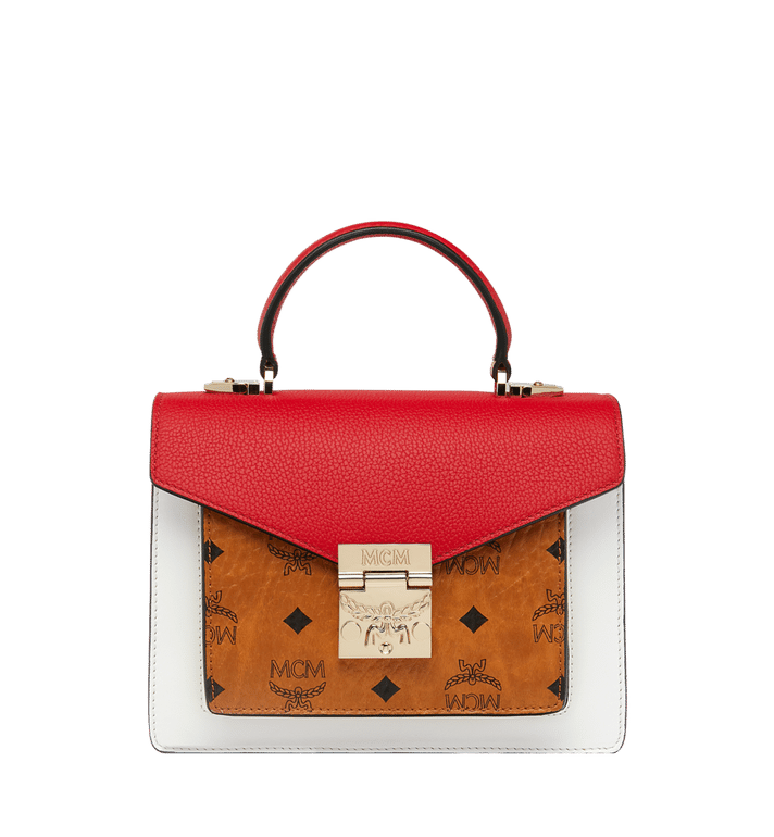 Túi MCM Small Patricia Satchel in Visetos Leather Block - Cognac & Ruby Red