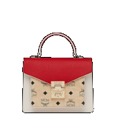 Túi MCM Small Patricia Satchel in Visetos Leather Block - Beige & Ruby Red