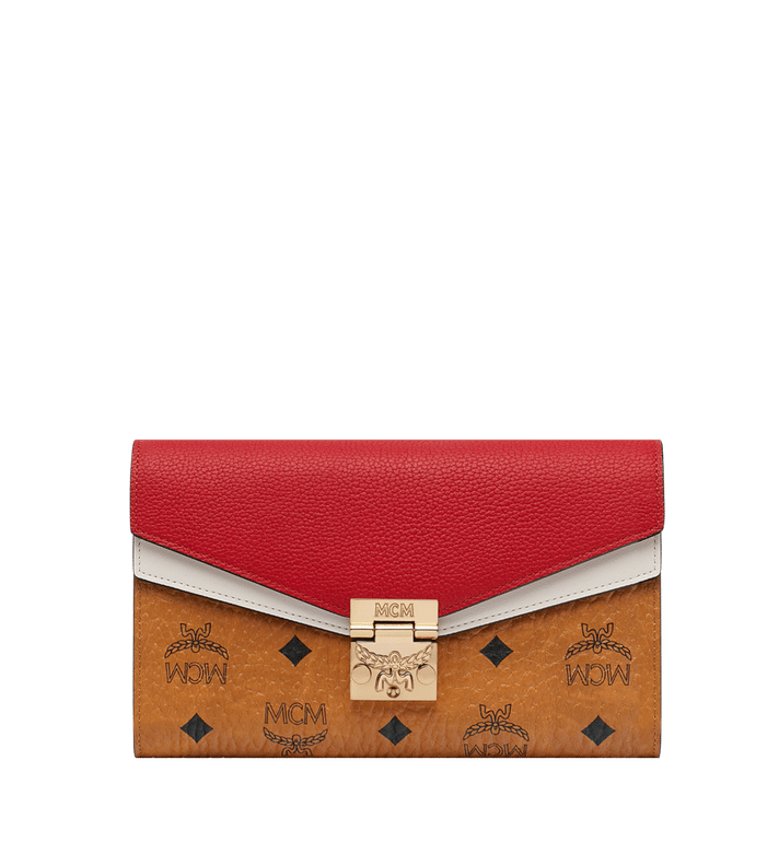 Túi MCM Large - Patricia Crossbody Wallet in Visetos Leather Block - Cognac & Ruby Red