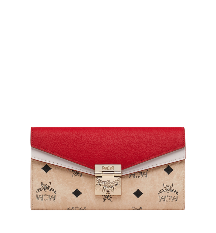 Túi MCM Large - Patricia Crossbody Wallet in Visetos Leather Block - Beige & Ruby Red