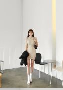 THỜI TRANG HÀN QUỐC - MOCK NECK CABLE KNIT DRESS