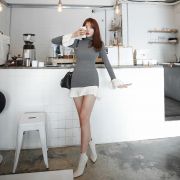 THỜI TRANG HÀN QUỐC - FLOUNCE HEM TURTLENECK DRESS