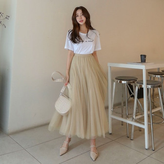 Elastic Waist Mesh Layer Skirt_4