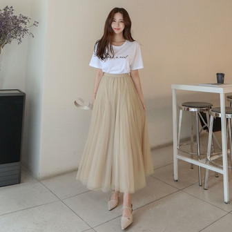 Elastic Waist Mesh Layer Skirt_5