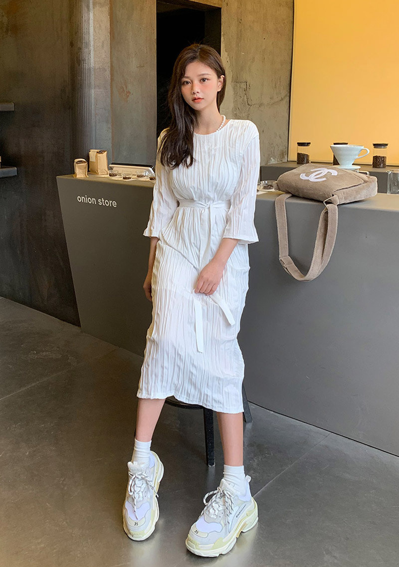 THỜI TRANG HÀN QUỐC - Natural Pleated Dress