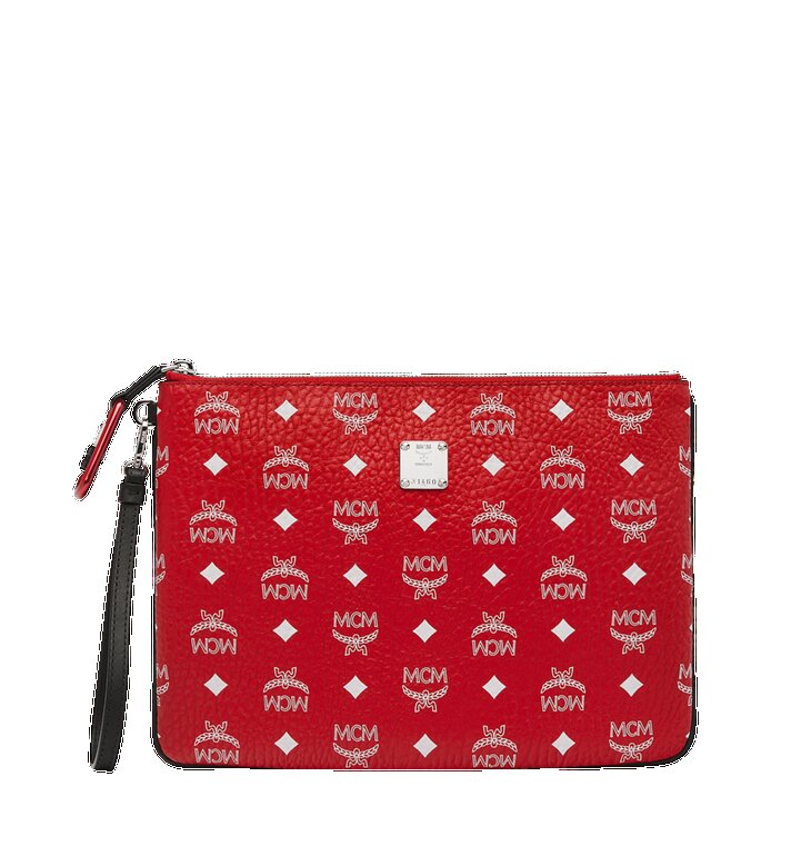 Túi MCM Medium - Wristlet Zip Pouch in White Logo Visetos - Red