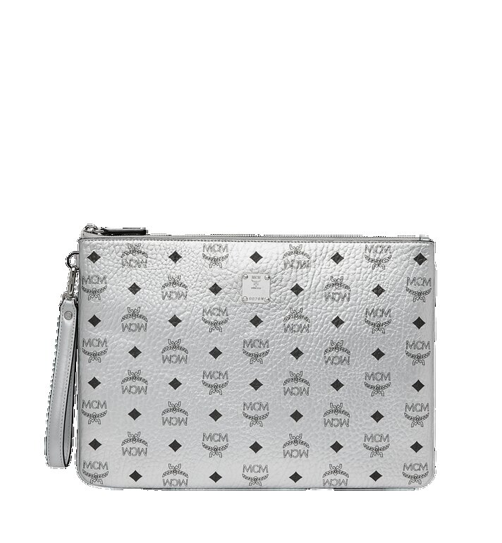 Túi MCM Large - Wristlet Zip Pouch in Visetos Original - Sliver