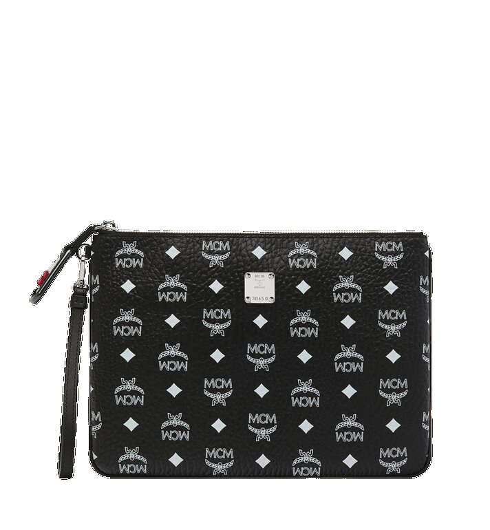 Túi MCM Medium - Wristlet Zip Pouch in White Logo Visetos - Black