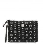 Túi MCM Medium - Wristlet Zip Pouch in White Logo Visetos - Black
