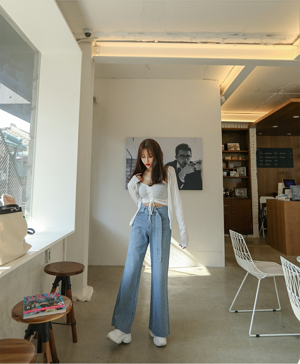 THỜI TRANG HÀN QUỐC - Belted Wide-Leg Jeans