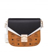 TÚI MCM Small - Patricia Shoulder Bag in Visetos Leather Block - Cognac Black