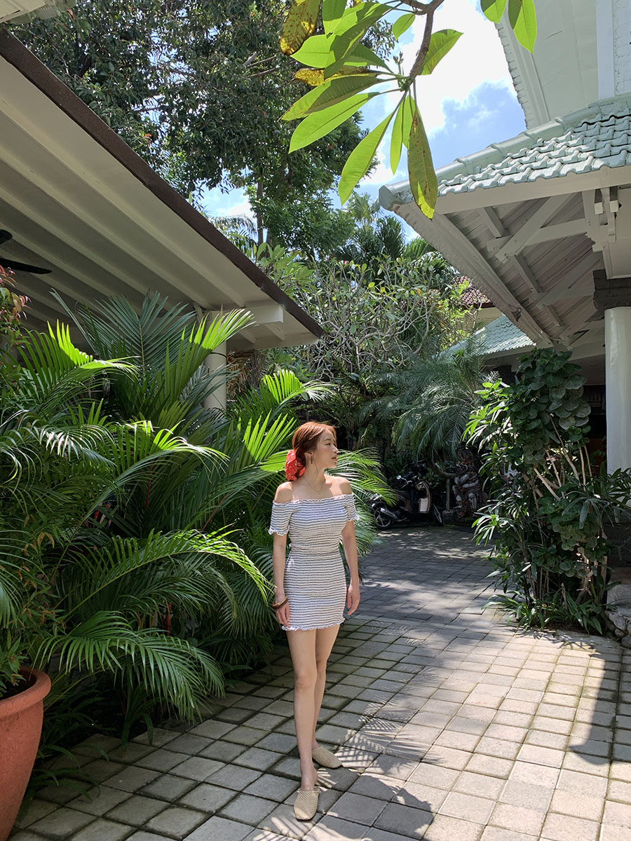 THỜI TRANG HÀN QUỐC - Shirred Stripe Print Mini Dress
