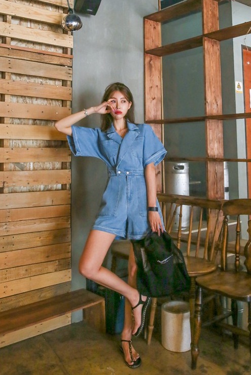 THỜI TRANG HÀN QUỐC - Loose Fit Denim Romper