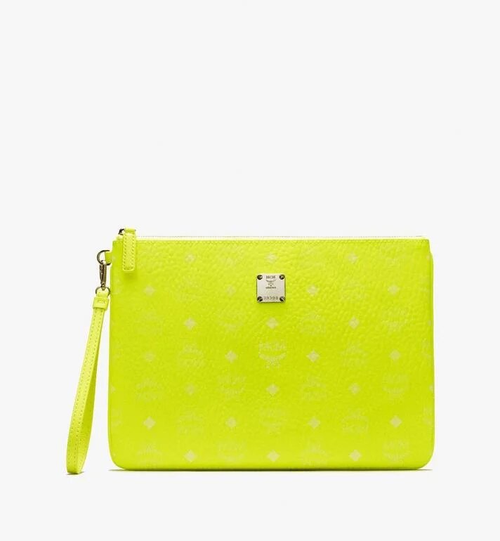 VÍ MCM Medium - ZIP POUCH IN VISETOS - Neon Yellow
