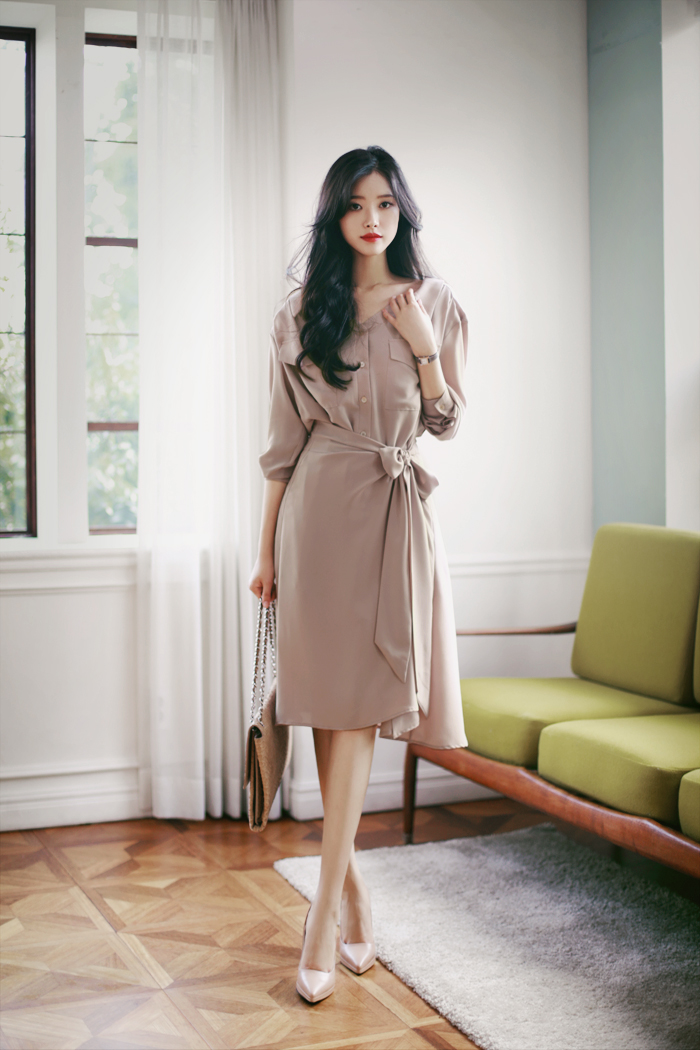 THỜI TRANG HÀN QUỐC - Pink Feminine shirt dress