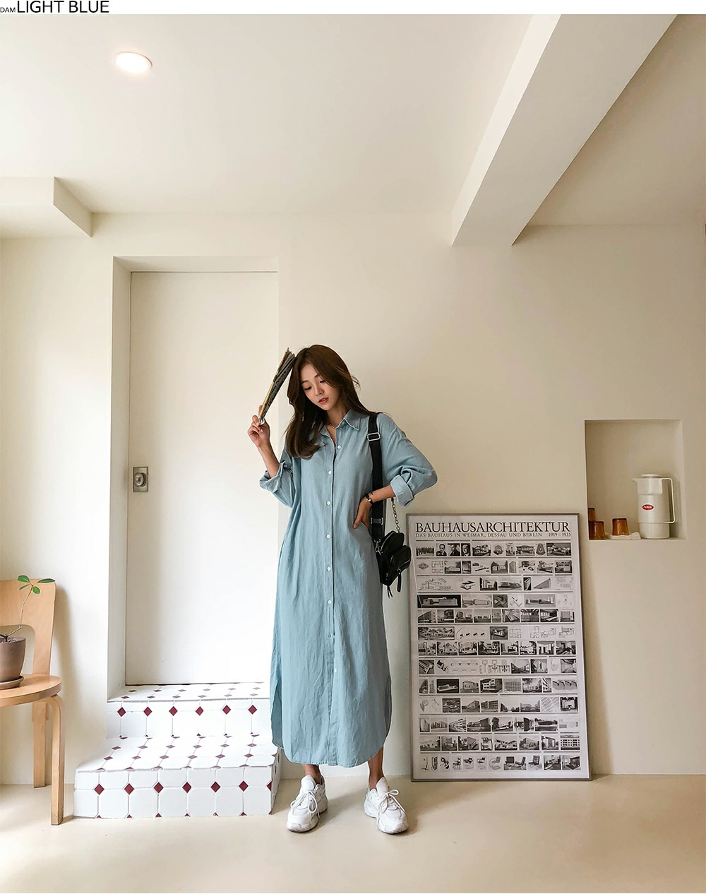 THỜI TRANG HÀN QUỐC - Rounded Hem Denim Dress