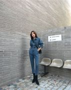 THỜI TRANG HÀN QUỐC - Button-Front Denim Jumpsuit