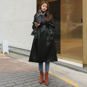 THỜI TRANG HÀN QUỐC - Silky Solid Tone Trench Coat
