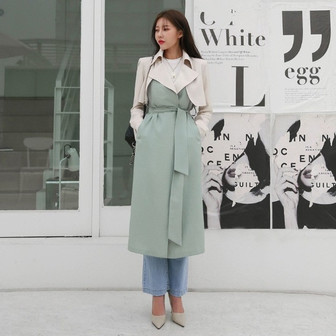 THỜI TRANG HÀN QUỐC - Snap Button Tie-Waist Trench Coat