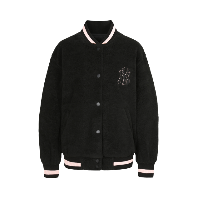 ÁO KHOÁC MLB NEW YORK YANKEES SHEEP BOA SOLID BASEBALL JACKET - BLACK PINK