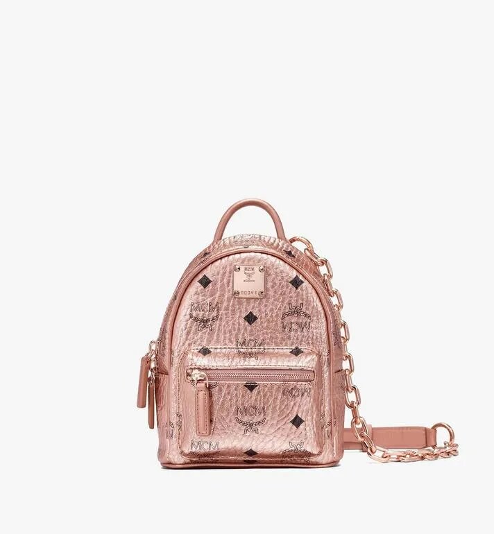 MCM ESSENTIAL MINI CROSSBODY BACKPACK IN VISETOS - CHAMPAGNE GOLD