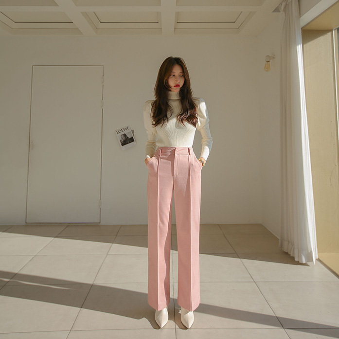 THỜI TRANG HÀN QUỐC - High Waist Straight Pintuck Slacks