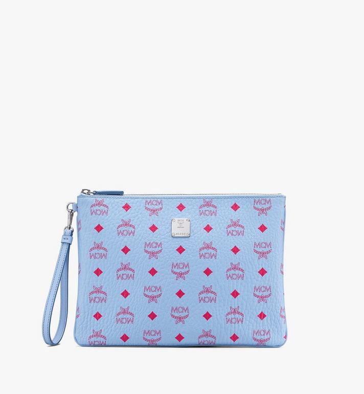 VÍ MCM MEDIUM - WRISTLET ZIP POUCH IN VISETOS - Blue Bell