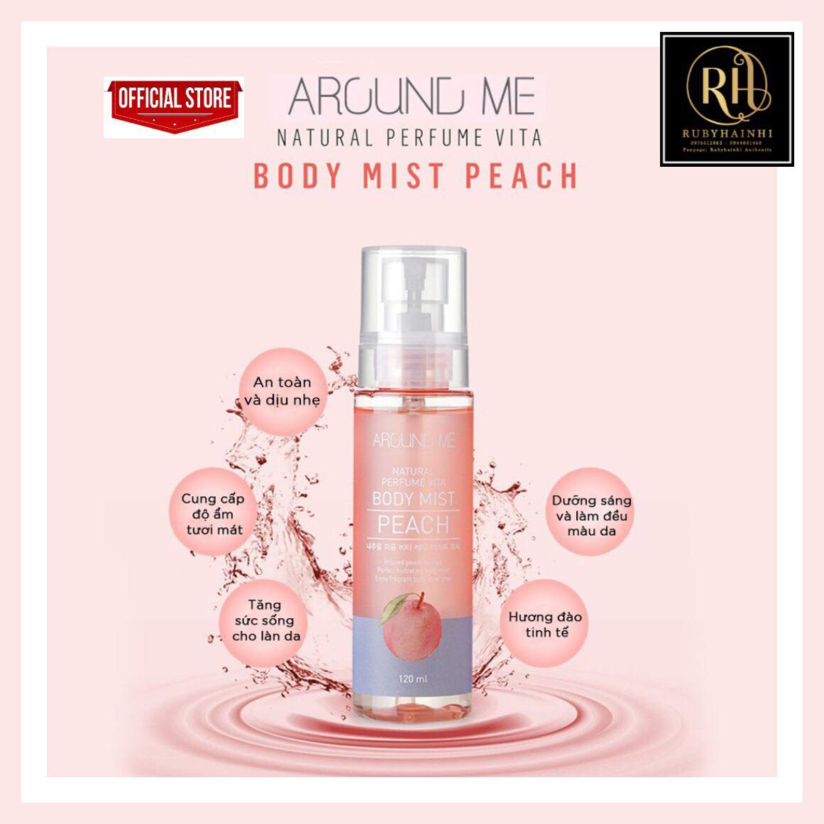 XỊT THƠM DƯỠNG DA TOÀN THÂN HƯƠNG ĐÀO - AROUND ME NATURAL PERFUME VITA BODY MIST PEACH