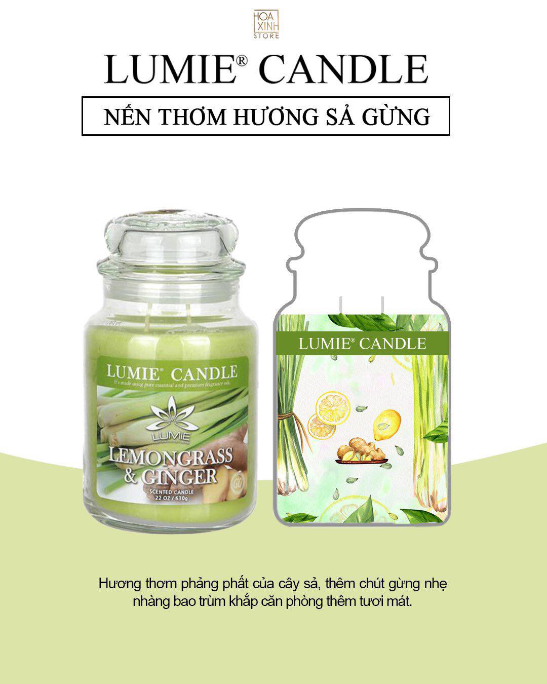 NẾN THƠM CAO CẤP HÀN QUỐC PREMIUM LUMIE LARGE JAR CANDLE - LEMONGRASS & GINGER