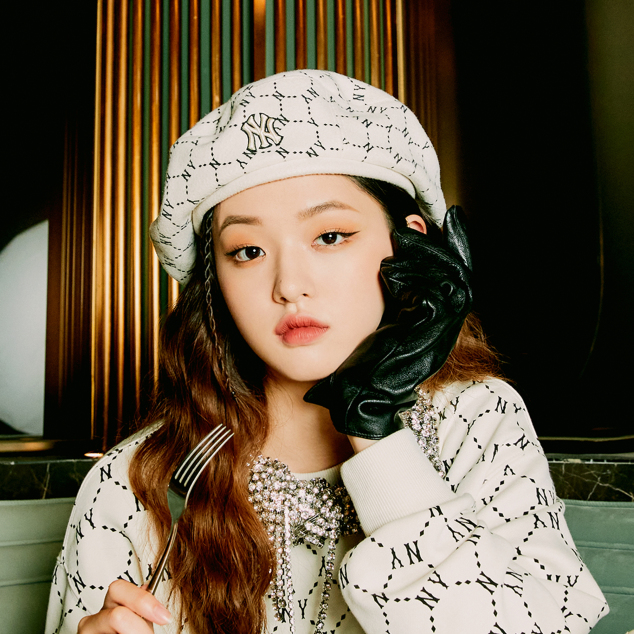 NÓN MLB MONOGRAM DIAMOND WOOL BERET - CREAM