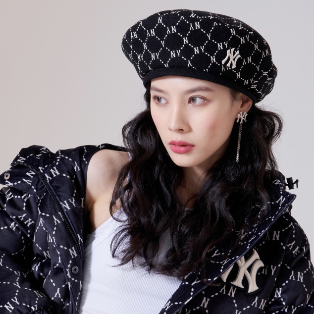 NÓN MLB MONOGRAM DIAMOND WOOL BERET - BLACK