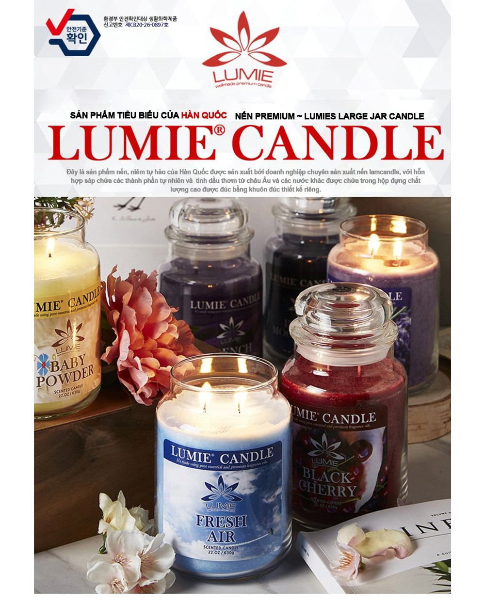 NẾN THƠM CAO CẤP HÀN QUỐC LUMIE CANDLE 42 MÙI HƯƠNG